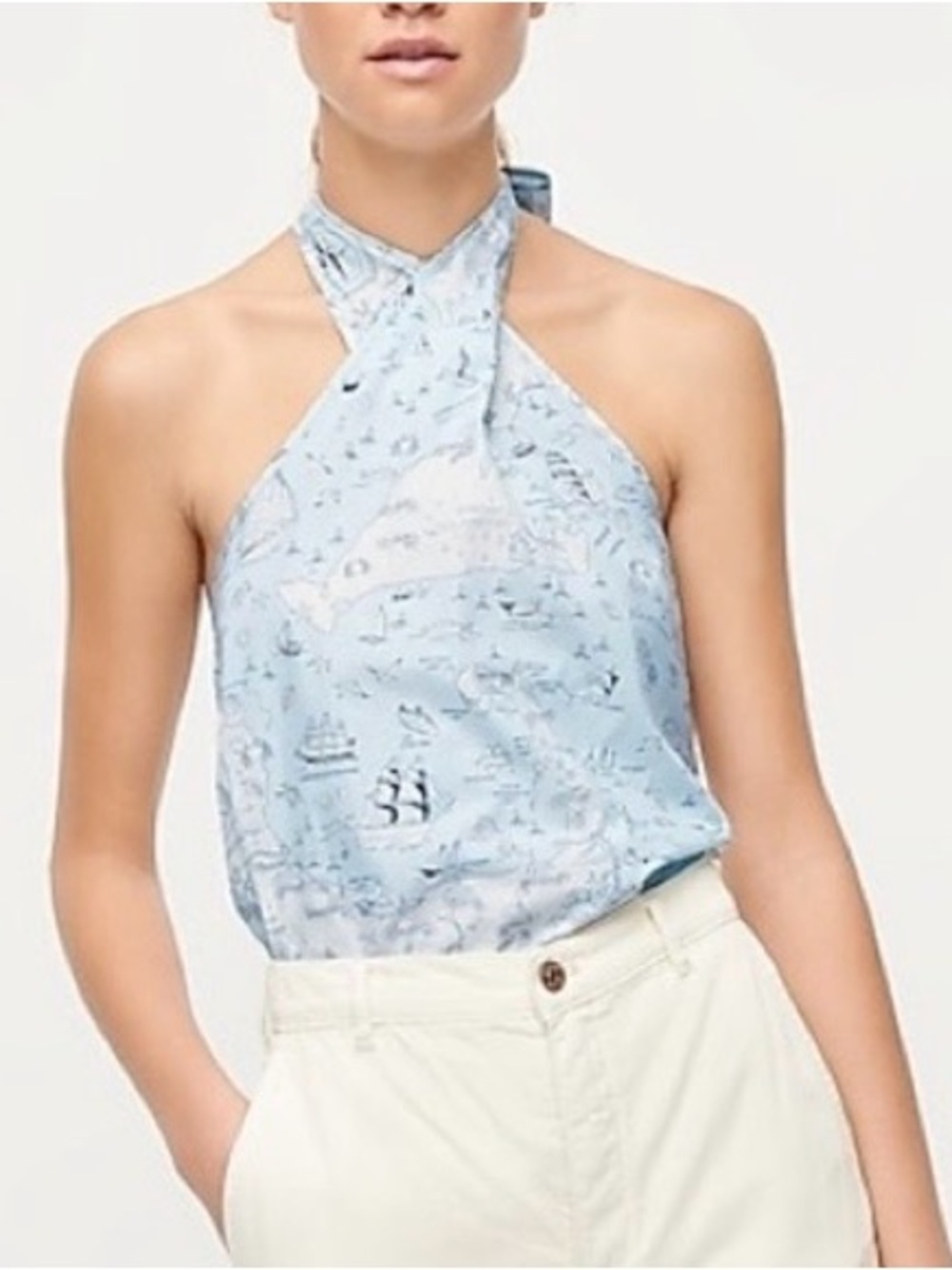 J. Crew Collection Halter Top Compass Map Print Blue XL